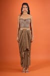 Buy_Tarun Tahiliani_Multi Color Sequins Stripe Print Draped Skirt _at_Aza_Fashions