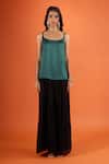 Tarun Tahiliani_Green Boat Neck Asymmetric Cape Set _Online_at_Aza_Fashions