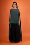 Buy_Tarun Tahiliani_Green Boat Neck Asymmetric Cape Set _Online_at_Aza_Fashions
