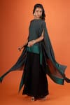Shop_Tarun Tahiliani_Green Boat Neck Asymmetric Cape Set _Online_at_Aza_Fashions