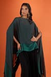 Tarun Tahiliani_Green Boat Neck Asymmetric Cape Set _at_Aza_Fashions