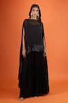 Buy_Tarun Tahiliani_Black Boat Neck Sheer Cape Set _Online_at_Aza_Fashions