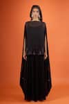 Shop_Tarun Tahiliani_Black Boat Neck Sheer Cape Set _Online_at_Aza_Fashions