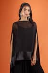 Buy_Tarun Tahiliani_Black Boat Neck Sheer Cape Set 