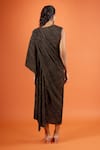 Shop_Tarun Tahiliani_Black V-neck Stripe Pattern Dress _at_Aza_Fashions
