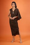 Buy_Tarun Tahiliani_Black V-neck Stripe Pattern Dress _at_Aza_Fashions