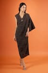 Buy_Tarun Tahiliani_Black V-neck Stripe Pattern Dress _Online_at_Aza_Fashions