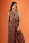 Shop_Tarun Tahiliani_Multi Color Beads, Sequins V-neck Embroidered Jumpsuit _Online_at_Aza_Fashions