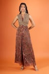 Tarun Tahiliani_Multi Color Beads, Sequins V-neck Embroidered Jumpsuit _at_Aza_Fashions