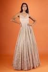 Buy_Seema Gujral_Beige Net Embroidery Halter , Sweetheart Gown _at_Aza_Fashions