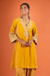 Sheetal Batra Yellow Embroidery, Piping V-neck Kurta And Salwar Set Online at Aza Fashions Sheetal Batra_Yellow Embroidery, Piping V-neck Kurta And Salwar Set _Online_at_Aza_Fashions
