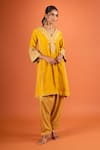 Buy Sheetal Batra Yellow Embroidery, Piping V-neck Kurta And Salwar Set at Aza Fashions Buy_Sheetal Batra_Yellow Embroidery, Piping V-neck Kurta And Salwar Set _at_Aza_Fashions