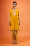Sheetal Batra Yellow Embroidery, Piping Round Neck Kurta And Salwar Set Online at Aza Fashions Sheetal Batra_Yellow Embroidery, Piping Round Neck Kurta And Salwar Set _Online_at_Aza_Fashions