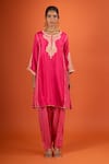 Sheetal Batra Pink Round Neck Embroidered Kurta And Salwar Set Online at Aza Fashions Sheetal Batra_Pink Round Neck Embroidered Kurta And Salwar Set _Online_at_Aza_Fashions