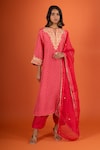 Buy_Sheetal Batra_Red Zari Collared Embroidered Kurta Set _at_Aza_Fashions