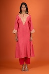 Buy_Sheetal Batra_Red Zari Collared Embroidered Kurta Set _Online_at_Aza_Fashions