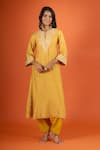 Buy_Sheetal Batra_Yellow Embroidery Mandarin Collar Kurta And Salwar Set _at_Aza_Fashions