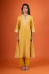 Shop_Sheetal Batra_Yellow Embroidery Mandarin Collar Kurta And Salwar Set _Online_at_Aza_Fashions