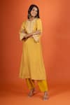 Sheetal Batra_Yellow Embroidery Mandarin Collar Kurta And Salwar Set _at_Aza_Fashions