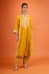 Sheetal Batra Yellow Embroidery, Gota Patti Split V-neck Kurta And Salwar Set Online at Aza Fashions Sheetal Batra_Yellow Embroidery, Gota Patti Split V-neck Kurta And Salwar Set _Online_at_Aza_Fashions