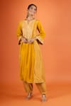 Buy Sheetal Batra Yellow Embroidery, Gota Patti Split V-neck Kurta And Salwar Set at Aza Fashions Buy_Sheetal Batra_Yellow Embroidery, Gota Patti Split V-neck Kurta And Salwar Set _at_Aza_Fashions