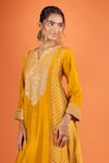 Sheetal Batra Yellow Embroidery, Gota Patti Split V-neck Kurta And Salwar Set at Aza Fashions Sheetal Batra_Yellow Embroidery, Gota Patti Split V-neck Kurta And Salwar Set _at_Aza_Fashions
