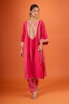 Shop Sheetal Batra Pink Embroidery V-neck Kurta And Salwar Set Online at Aza Fashions Shop_Sheetal Batra_Pink Embroidery V-neck Kurta And Salwar Set _Online_at_Aza_Fashions