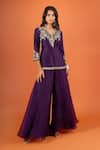 Buy Prisho Purple Embroidery, Sequins V-neck Peplum Kurta With Sharara Online at Aza Fashions Buy_Prisho_Purple Embroidery, Sequins V-neck Peplum Kurta With Sharara _Online_at_Aza_Fashions