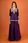 Shop Prisho Purple Embroidery, Sequins V-neck Peplum Kurta With Sharara Online at Aza Fashions Shop_Prisho_Purple Embroidery, Sequins V-neck Peplum Kurta With Sharara _Online_at_Aza_Fashions