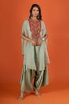 Prisho Green Embroidery, Sequins Round Neck Kaftan Pant Set at Aza Fashions Prisho_Green Embroidery, Sequins Round Neck Kaftan Pant Set _at_Aza_Fashions
