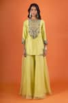 Buy Prisho Yellow Beads Round Neck Embroidered Kurta And Sharara Set Online at Aza Fashions Buy_Prisho_Yellow Beads Round Neck Embroidered Kurta And Sharara Set _Online_at_Aza_Fashions