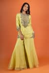 Shop Prisho Yellow Beads Round Neck Embroidered Kurta And Sharara Set Online at Aza Fashions Shop_Prisho_Yellow Beads Round Neck Embroidered Kurta And Sharara Set _Online_at_Aza_Fashions