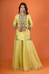 Buy Prisho Yellow Beads Round Neck Embroidered Kurta And Sharara Set at Aza Fashions Buy_Prisho_Yellow Beads Round Neck Embroidered Kurta And Sharara Set _at_Aza_Fashions