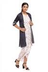 Buy_So Us By Sougatpaul_White Modal Satin Round Draped Dress With Jacket _at_Aza_Fashions