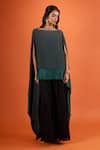 Buy_Tarun Tahiliani_Green Boat Neck Asymmetric Cape Set _at_Aza_Fashions