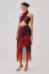 Aroka_Wine Modal, Satin Fringe Burnt Skirt _Online_at_Aza_Fashions
