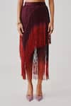 Buy_Aroka_Wine Modal, Satin Fringe Burnt Skirt _Online_at_Aza_Fashions
