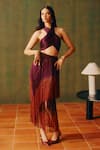 Buy_Aroka_Wine Modal, Satin Fringe Burnt Skirt _at_Aza_Fashions