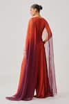 Shop_Aroka_Rust Crepe, Chiffon V-neck Maple Spice Jumpsuit With Scarf _at_Aza_Fashions