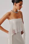 Aroka_Ivory Vegan Silk, Bandeau Neck White Peony Gown _Online_at_Aza_Fashions