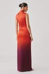 Shop Aroka Orange Modal, Satin Fringe High Neck Ember Ombre Draped Dress at Aza Fashions Shop_Aroka_Orange Modal, Satin Fringe High Neck Ember Ombre Draped Dress _at_Aza_Fashions