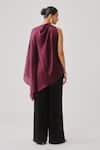 Shop_Aroka_Burgundy Modal, Satin One Shoulder Dark Plum Draped Top _at_Aza_Fashions