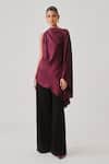 Buy_Aroka_Burgundy Modal, Satin One Shoulder Dark Plum Draped Top _at_Aza_Fashions