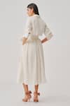 Shop_Aroka_Ivory Poplin Lace, Ruffles V-neck, Collared Atelier Trench Dress _at_Aza_Fashions