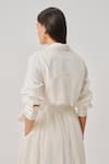 Buy_Aroka_Ivory Poplin Lace, Ruffles V-neck, Collared Atelier Trench Dress _Online_at_Aza_Fashions