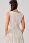 Aroka_Ivory Poplin Lace, Applique Boat Neck Ruched Corset Dress _Online_at_Aza_Fashions