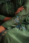 Buy_Beige_Green Chanderi, Cotton Satin Embroidery, Floral Pleated Kurta Set With Dupatta _Online_at_Aza_Fashions