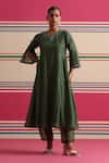 Buy_Beige_Green Chanderi, Cotton Satin Embroidery, Sequins, Beads, Floral Kurta Pant Set _Online_at_Aza_Fashions