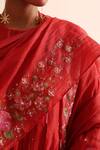 Buy_Beige_Red Chanderi, Cotton Satin Embroidery, Sequins, Beads Box Pleated Kurta Set 