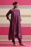 Buy_Beige_Purple Chanderi, Cotton Satin Sequins, Beads, Floral Kurta And Pant Set _at_Aza_Fashions